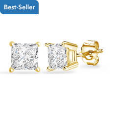 PARIKHS 10K Gold Princess Cut Diamond Stud Earrings