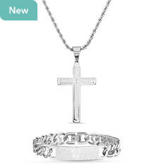 Thin Prayer Cross Necklace and Bracelet Set