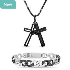 Men's Two-Tone Bracelet and Cross Necklace Set