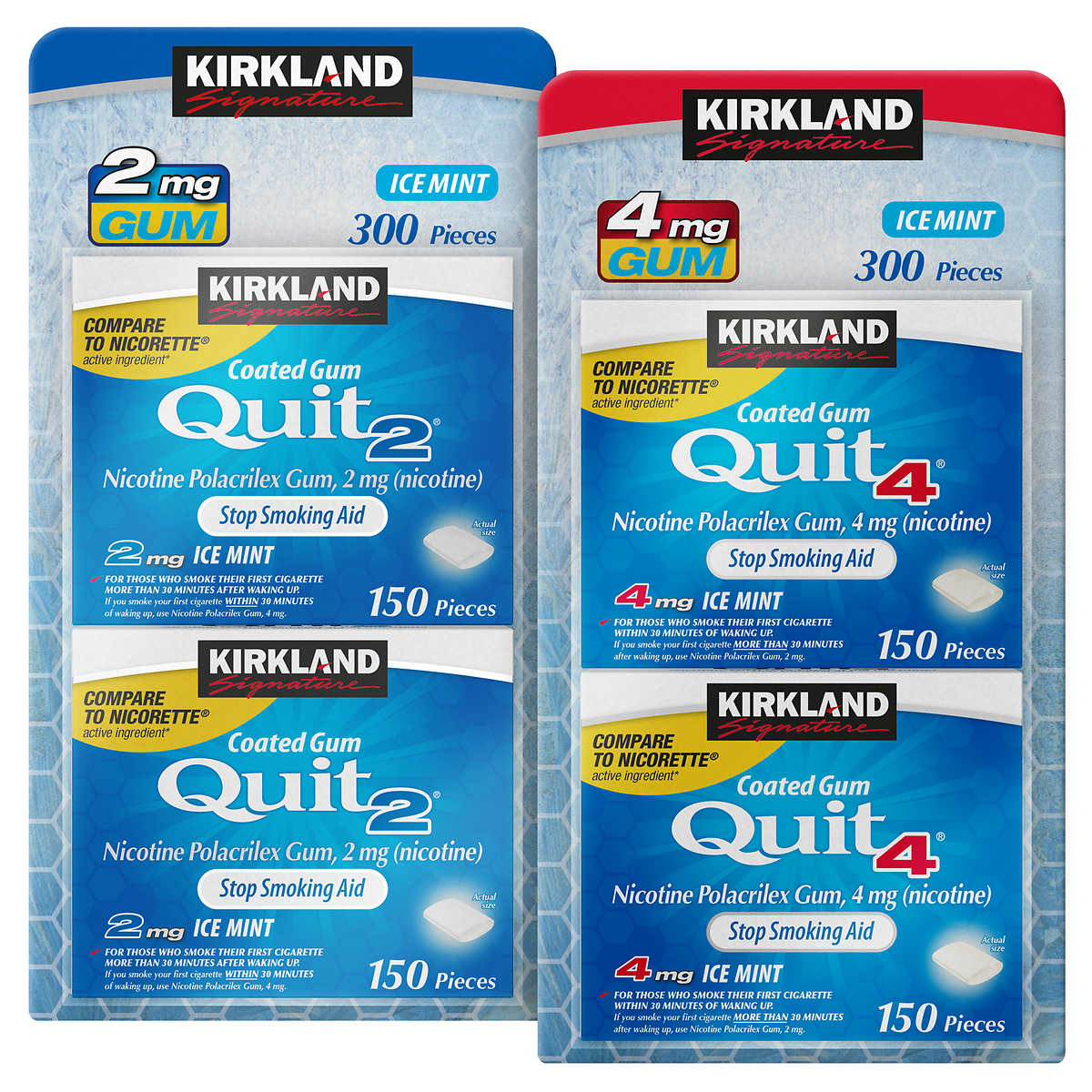 Kirkland Signature Quit 2 mg. or 4 mg. Ice Mint Gum, 300 Pieces