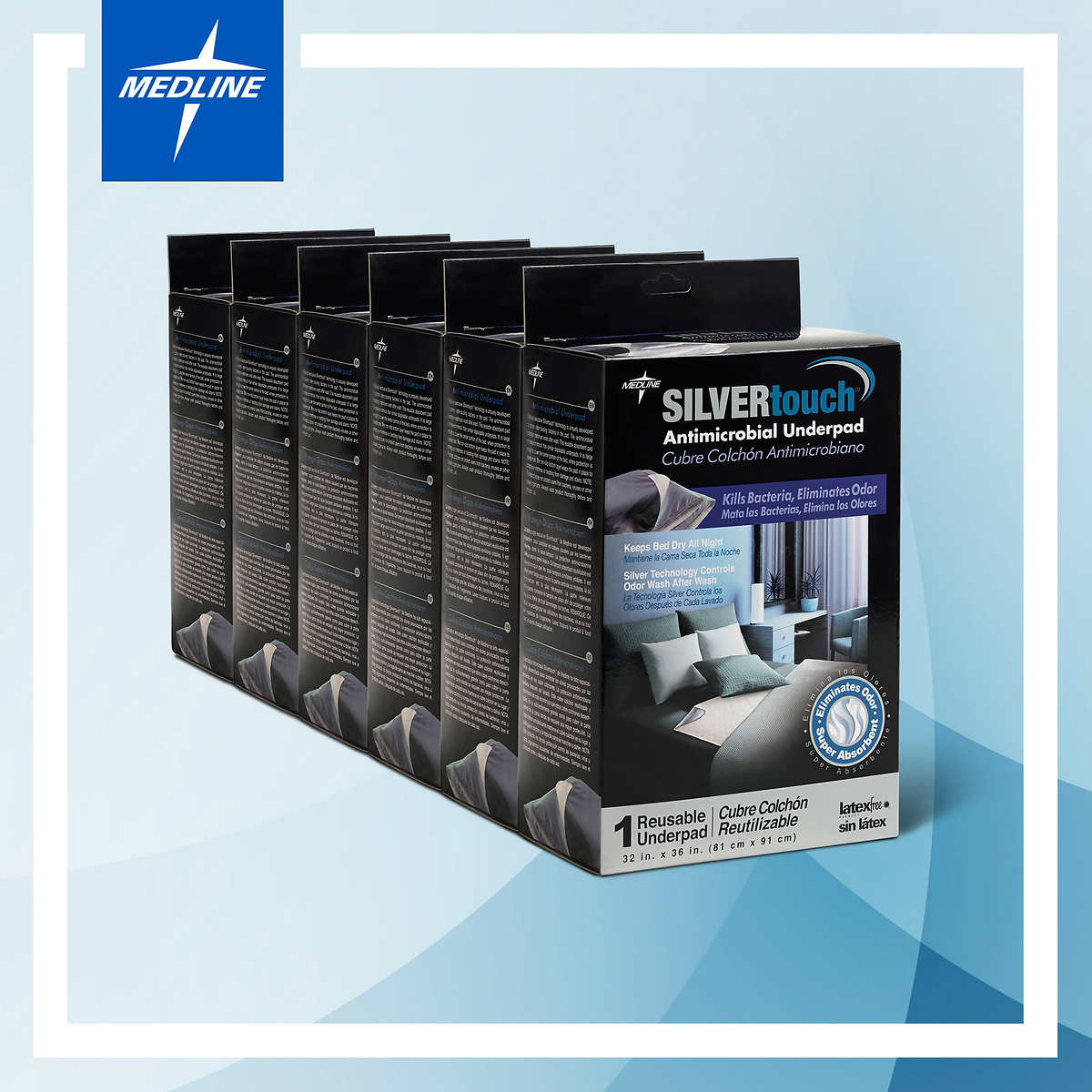 Medline Silvertouch Antimicrobial Underpad, 6-pack