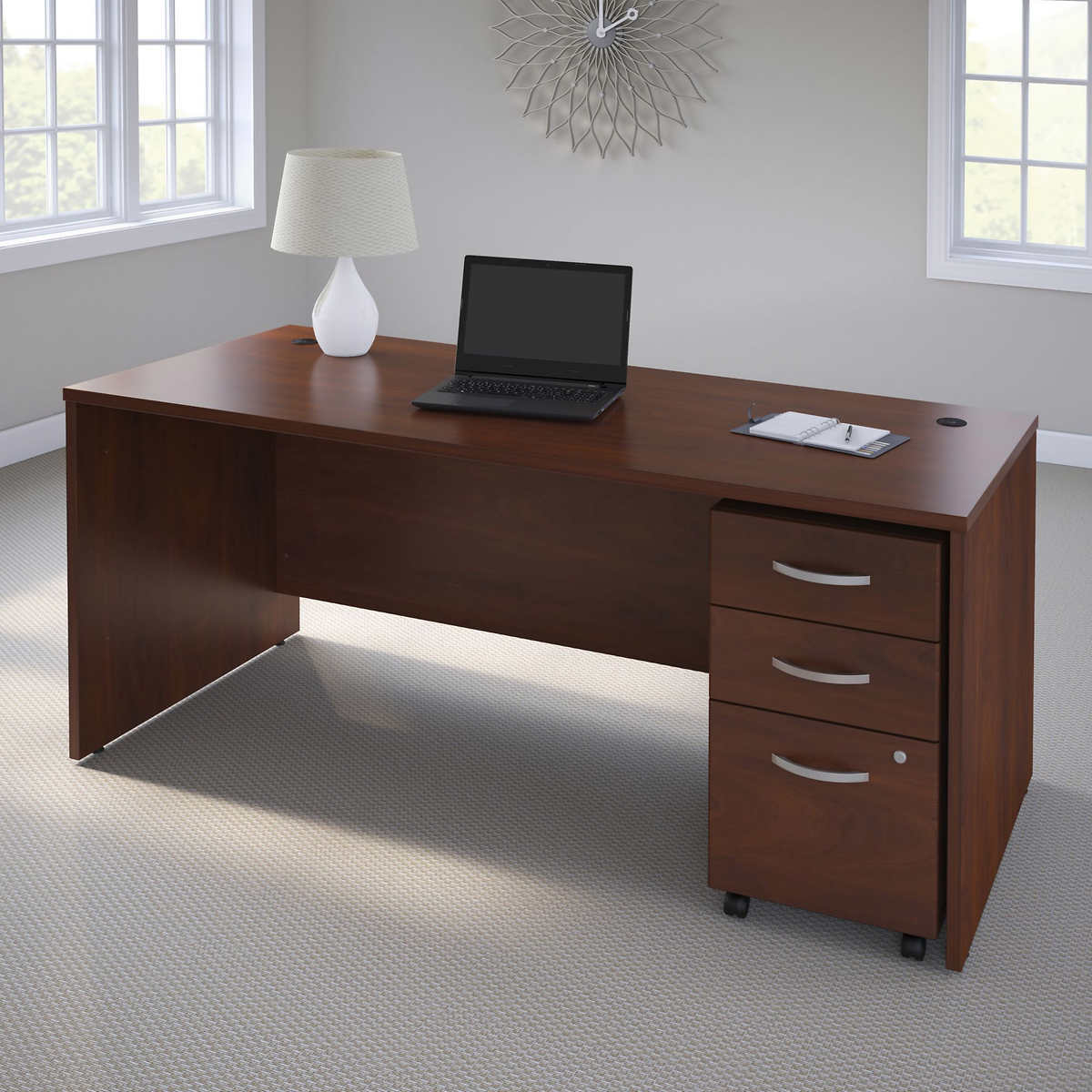 Business Office Pro Computer Desk with 3-Drawer Mobile Pedestal