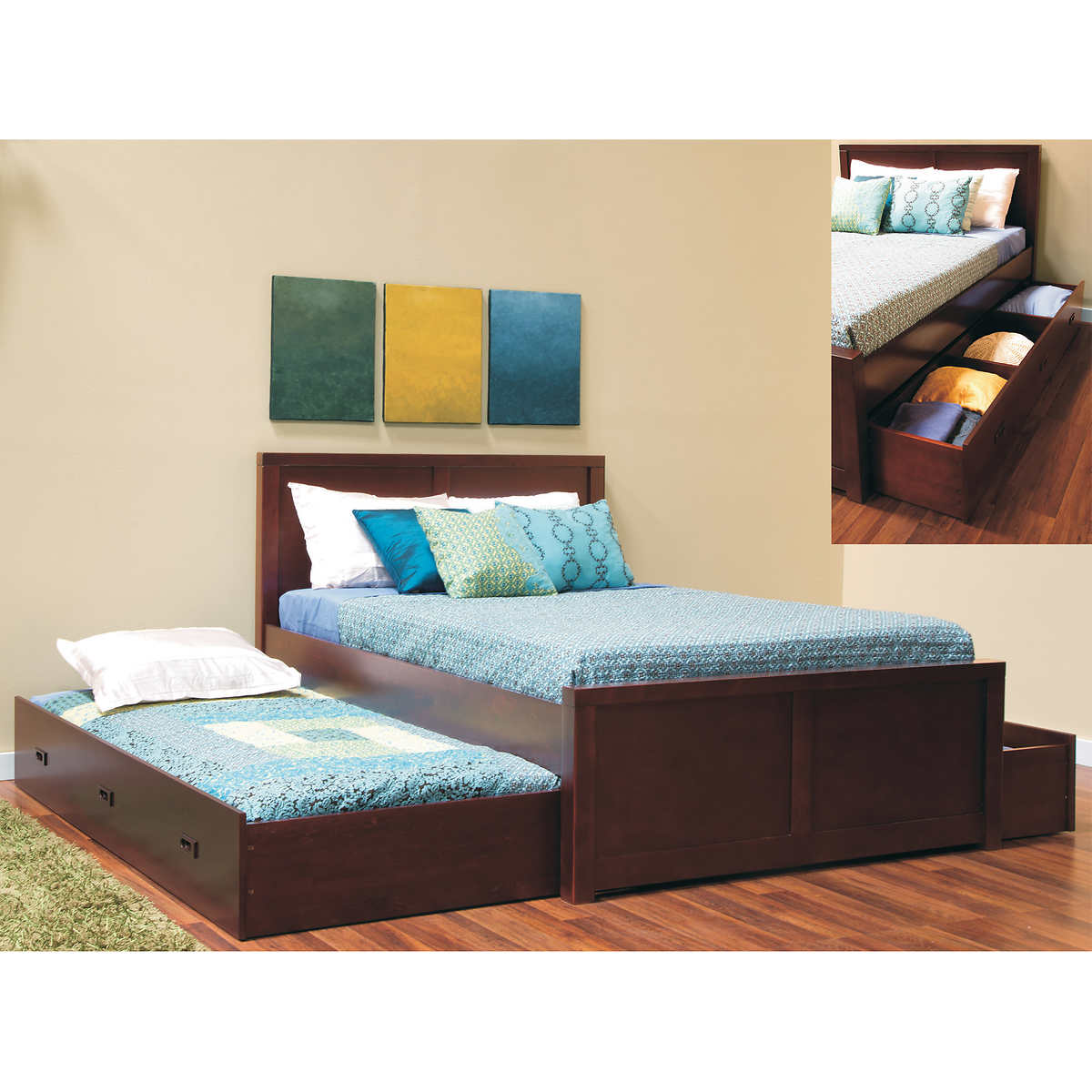 Peyton Double Bed With Twin Trundle And Storage Drawer