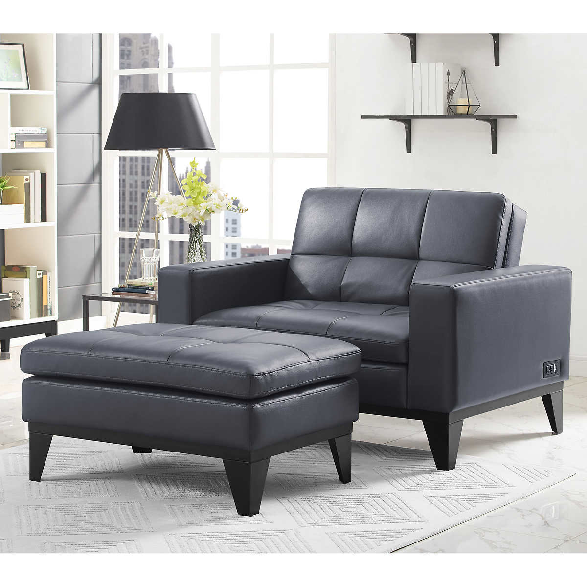 Brooklyn Beautyrest Bonded Leather Lounger Chair and Ottoman Costco