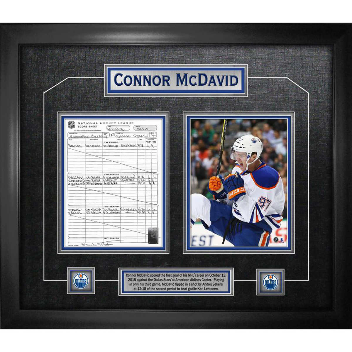 Connor Mcdavid First Nhl Goal Frame With Official Replica Nhl