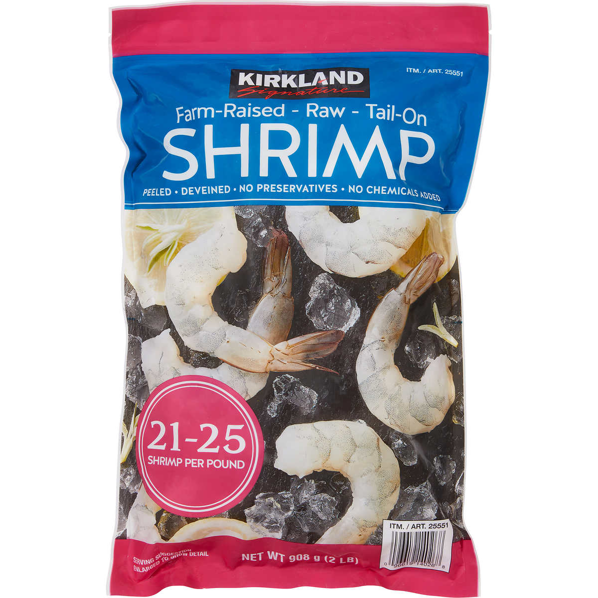 Kirkland Signature Farm Raised Raw Shrimp Tail On Peeled Deveined 21 25 Count 2 Lbs Costco