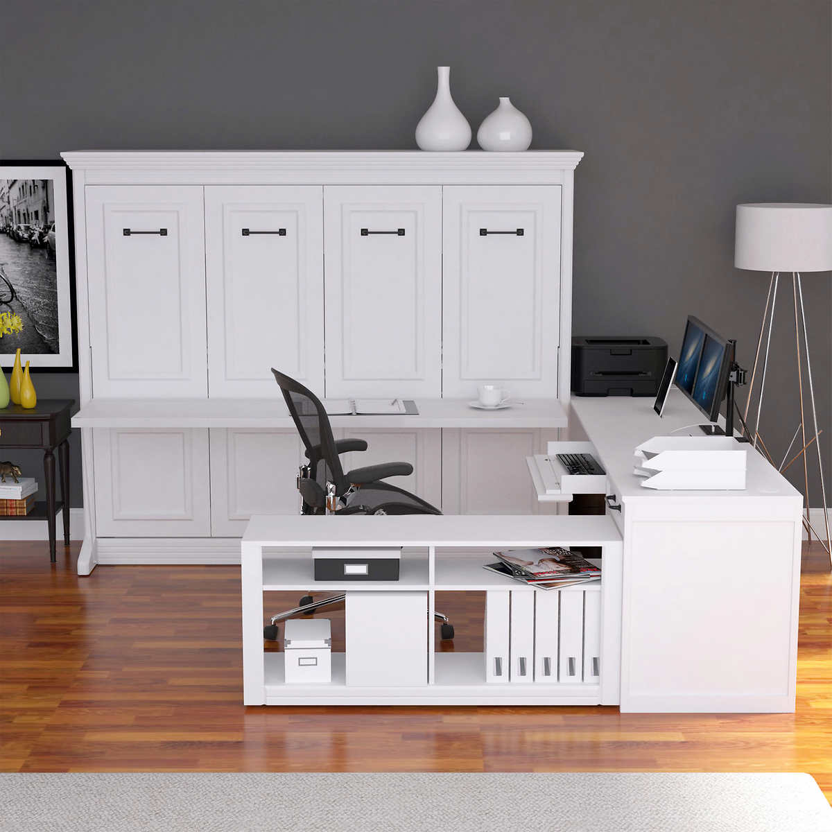Melbourne Office Pro Queen Wall Bed With Desk White