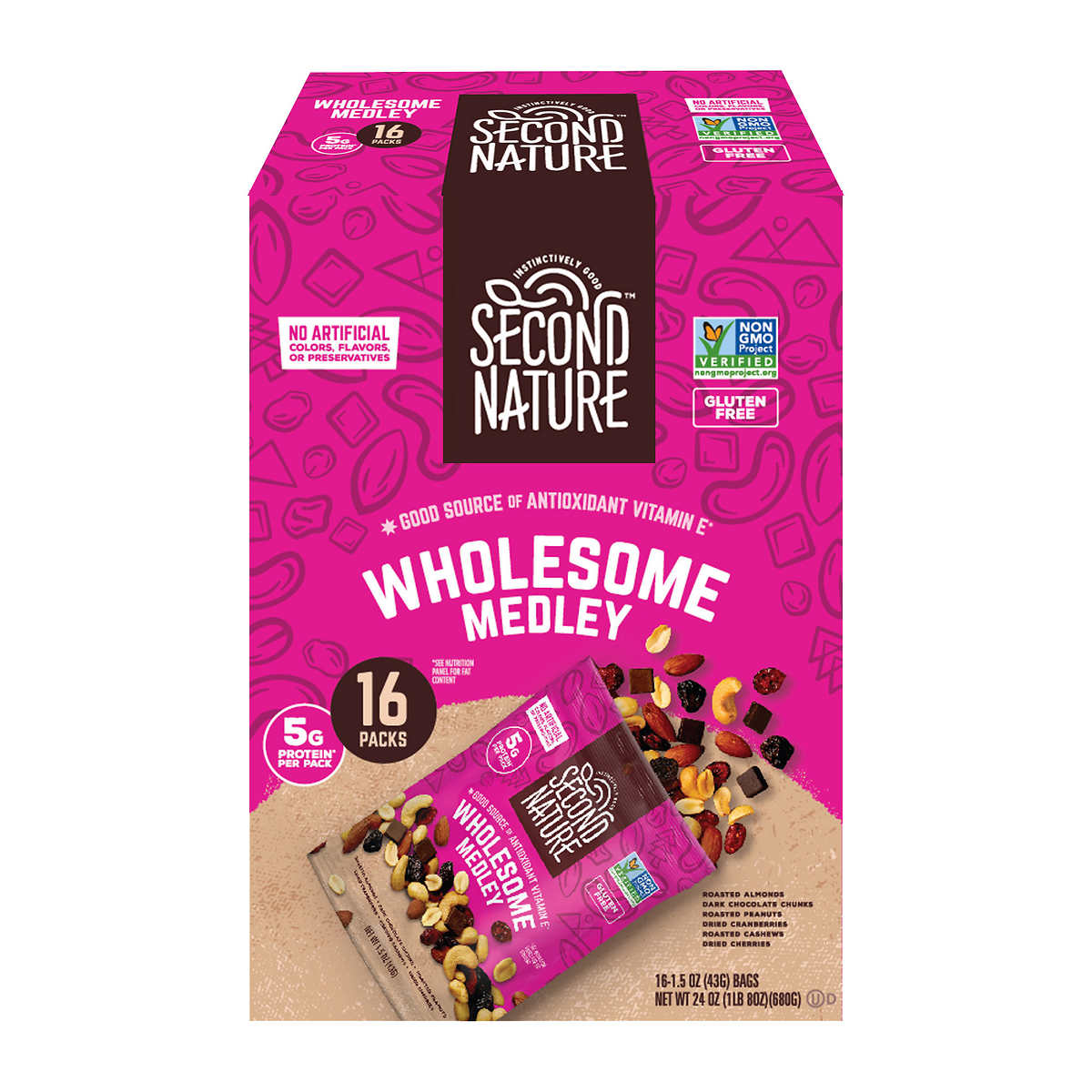 Second Nature Trail Mix, Wholesome Medley, 1.5 oz, 16-count | Costco