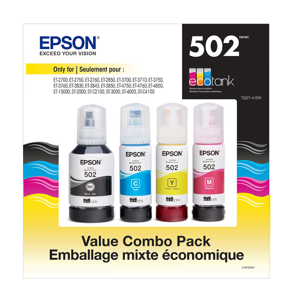 Epson 502 C/M/Y 3pk Ink Bottles - Cyan Magenta Yellow (T502520-CP)