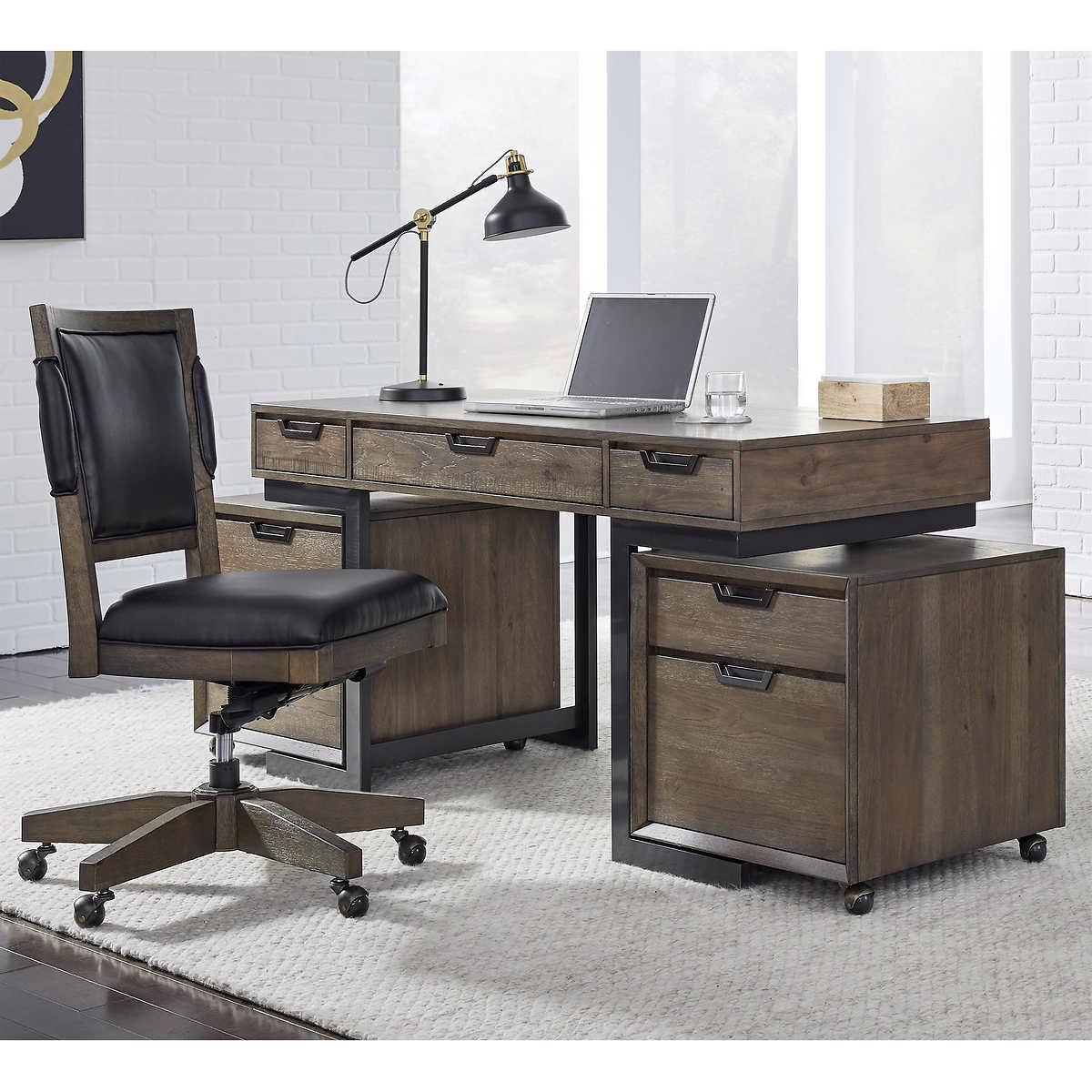Asher 4 Piece Writing Desk With Rolling Files Chair