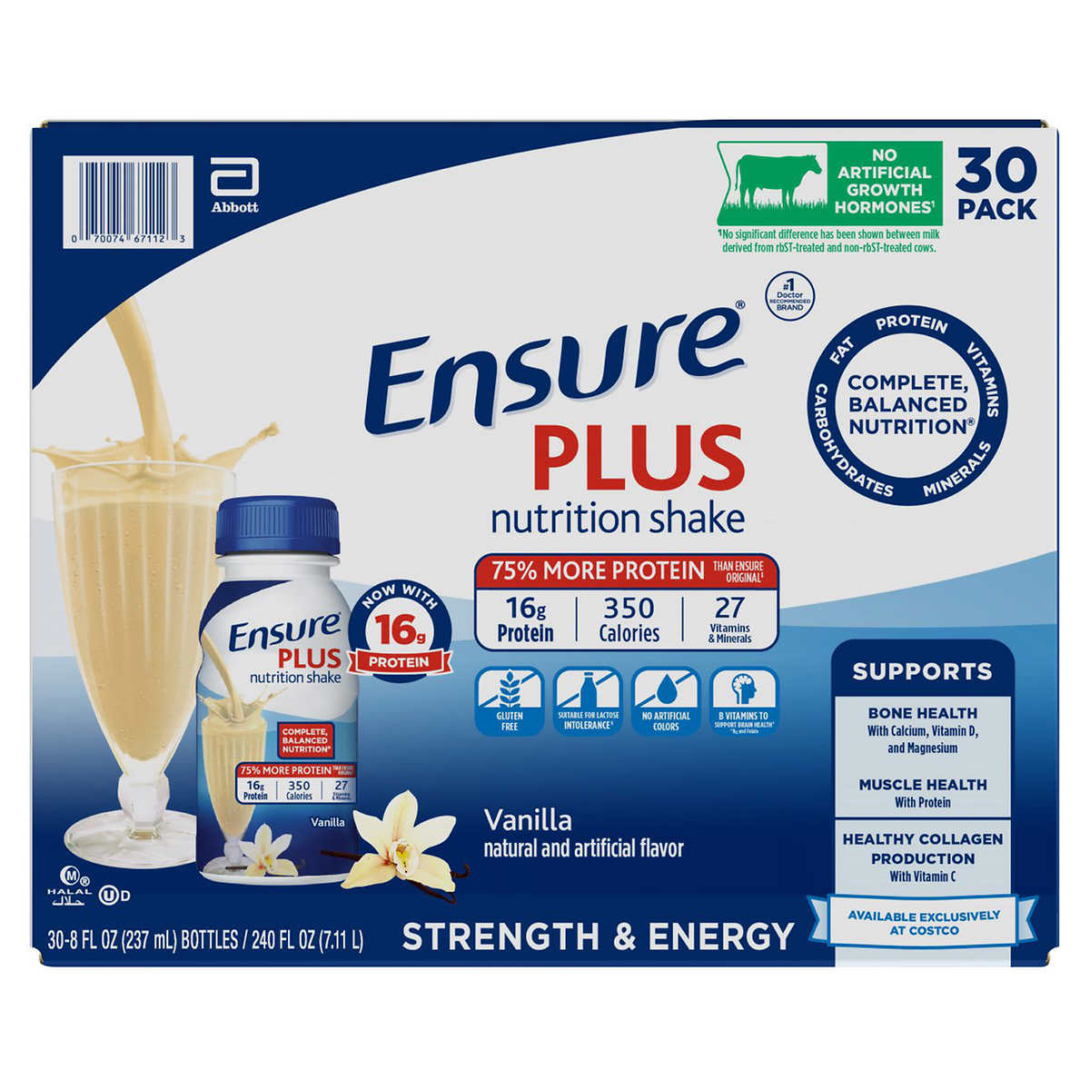 Ensure Plus Nutrition Shake, 8 fl. oz., 30-pack, Vanilla