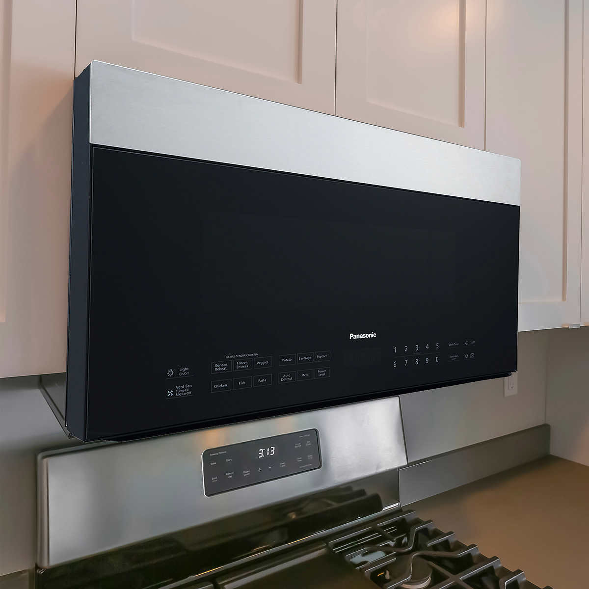 Panasonic 1 9cuft Over The Range Microwave With Sensor Cooking In Smoked Glass Stainless Steel