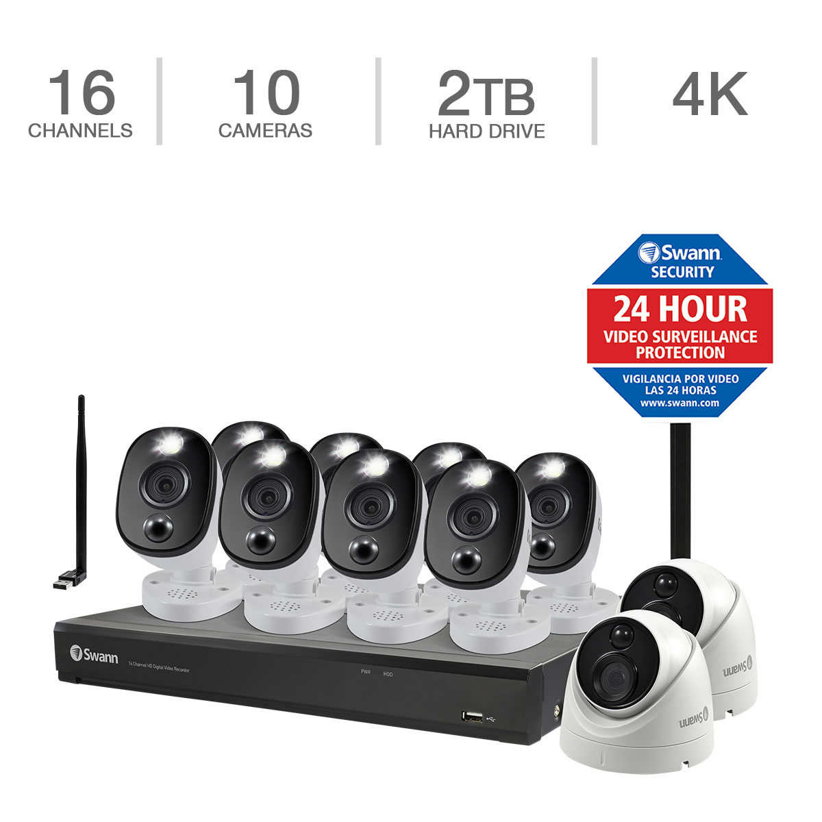 Swann 4k Dvr Security Kit With 16 Channel Dvr 8 Sensor Warning Light Cams And 2 Dome Cams Costco