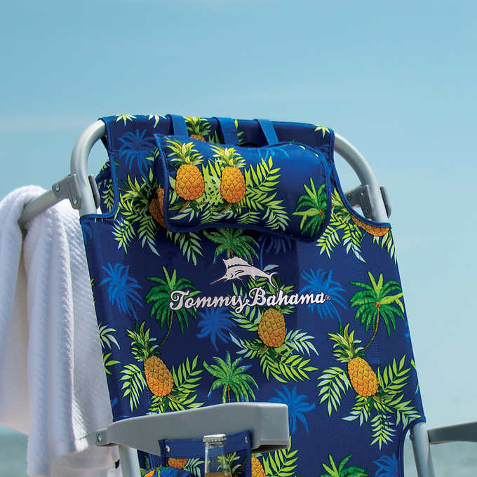 Tommy Bahama Backpack Beach Chair 5 Position Classic Lay Flat Insulated  Cooler Towel Bar-Storage Pouch 2022 New Model Tropical Sunset, 1 Pack  Red/White/Blue 