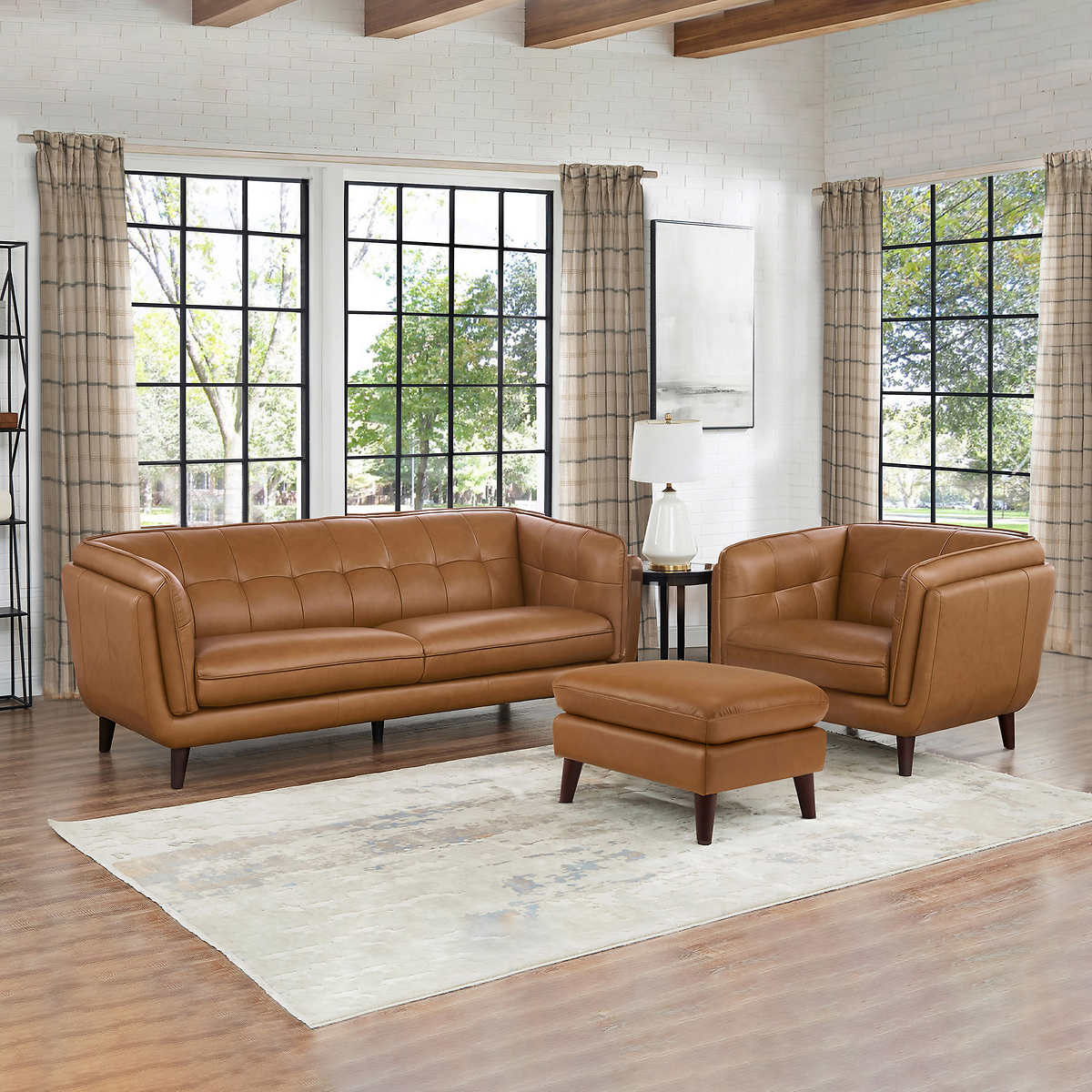 Barcelona 3 Piece Brown Leather Sofa Chair Ottoman Set Costco