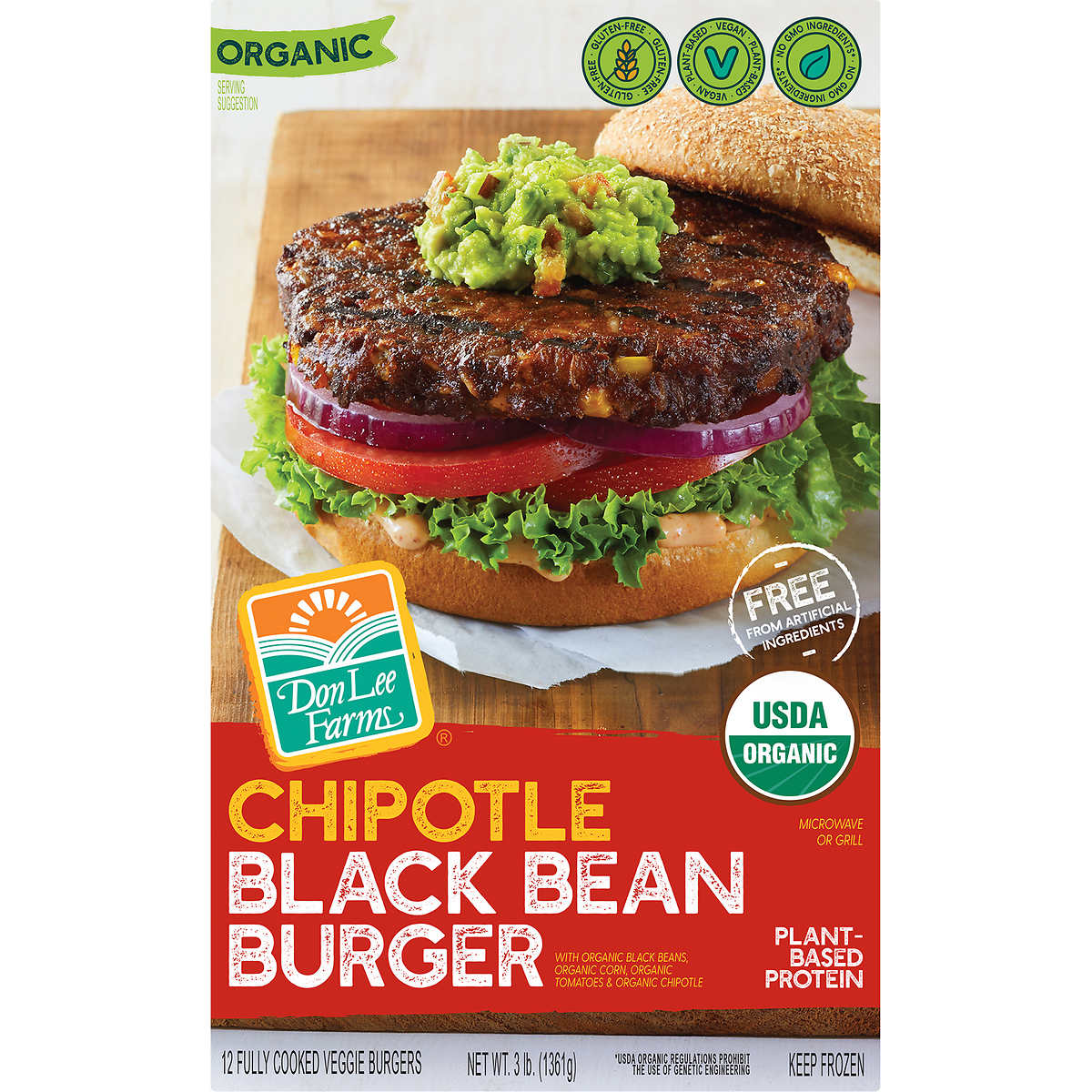 Don Lee Farms Organic Chipotle Black Bean Burger 4 Oz 12 Ct