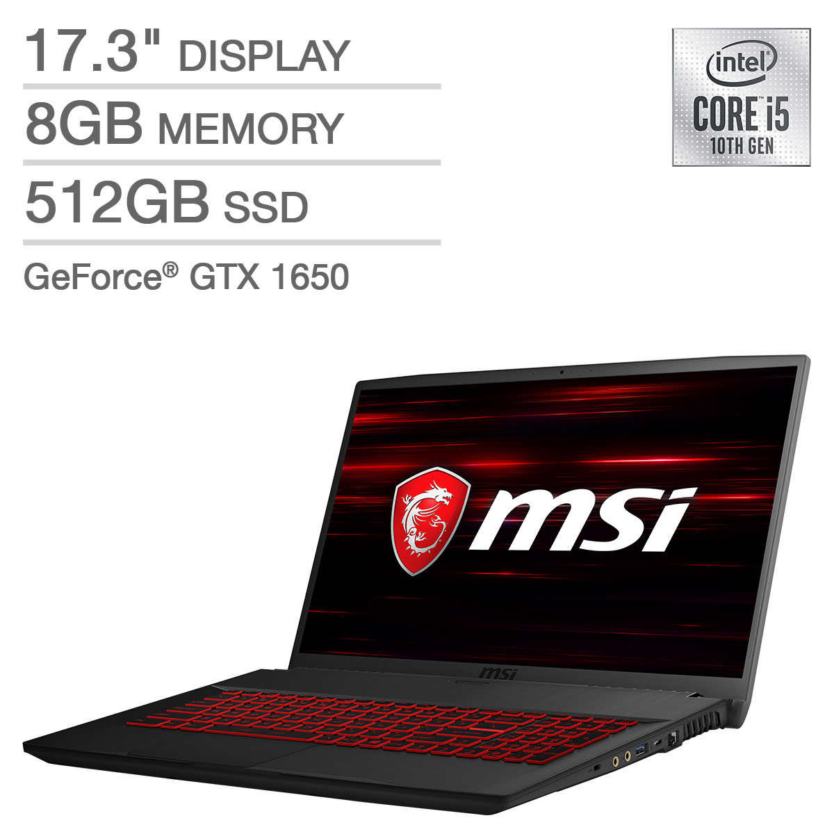 Msi Gf75 Thin Gaming Laptop 10th Gen Intel Core I5 h Geforce Gtx 1650 1hz 1080p Display