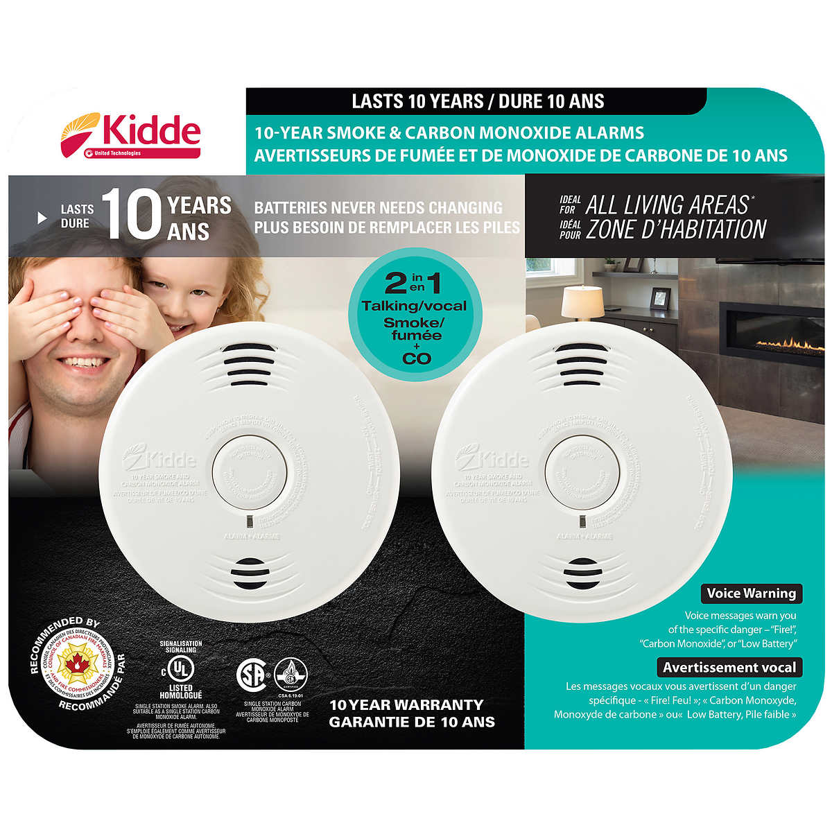 Kidde 10 Year Battery Operated Talking Smoke And Carbon Monoxide Alarm 2 Pack