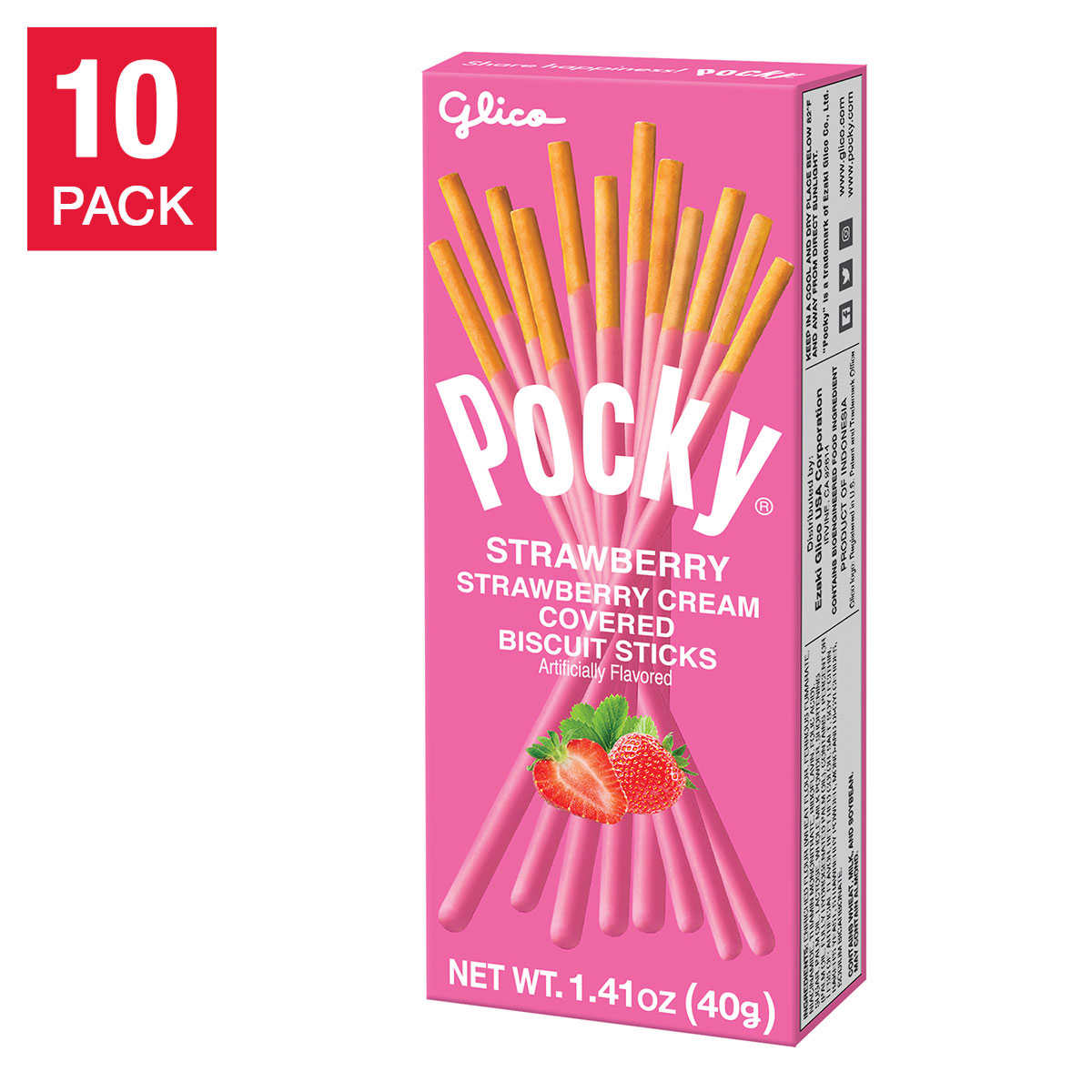 Glico Pocky Strawberry Cream Covered Biscuit Sticks 1 4 Oz 10 Count Costco