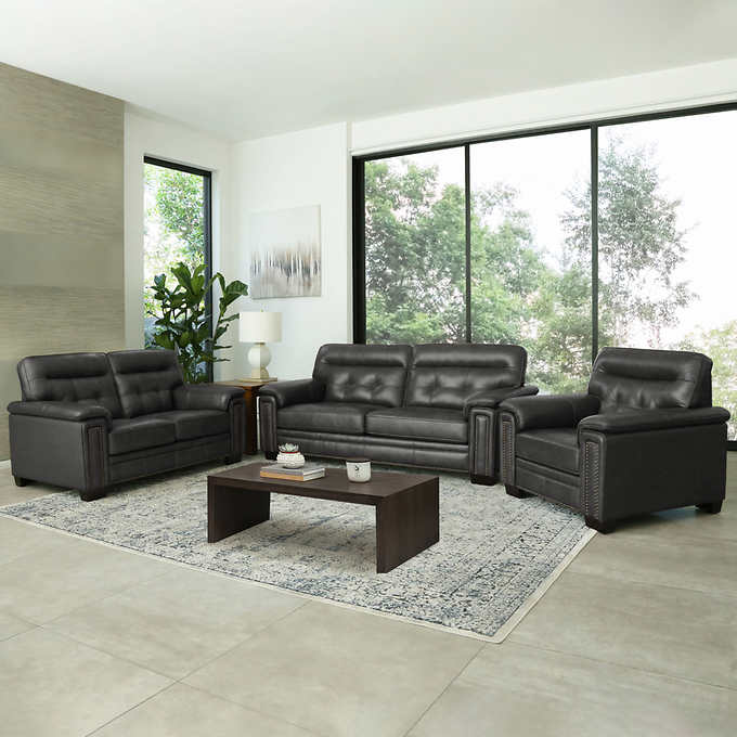 3 Piece Upholstered Living Room Sofa Set 3-Seat Couch Loveseat and Sofa  Chair