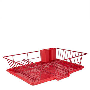 Rubbermaid Antimicrobial Sink Dish Rack Drainer Set, Red, 4-Pieces Set 