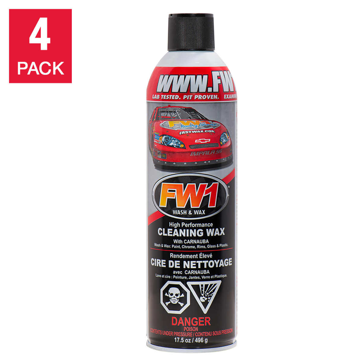 4 Cans FW1 FastWax Waterless Wash and Car Wax Removes Dirt, Adds Shine !
