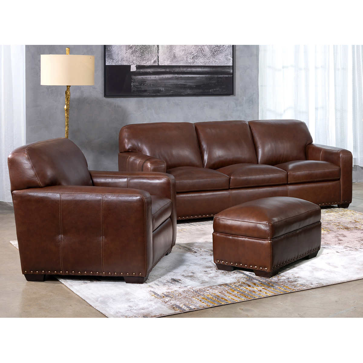 winslow 3piece leather set  sofa chair ottoman
