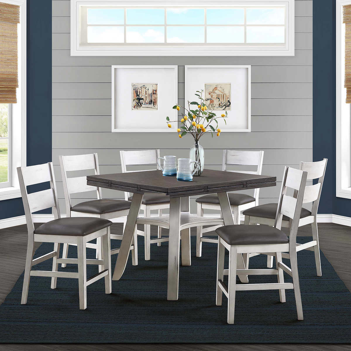 Ashlyn 7 Piece Square To Round Counter Height Dining Set Costco