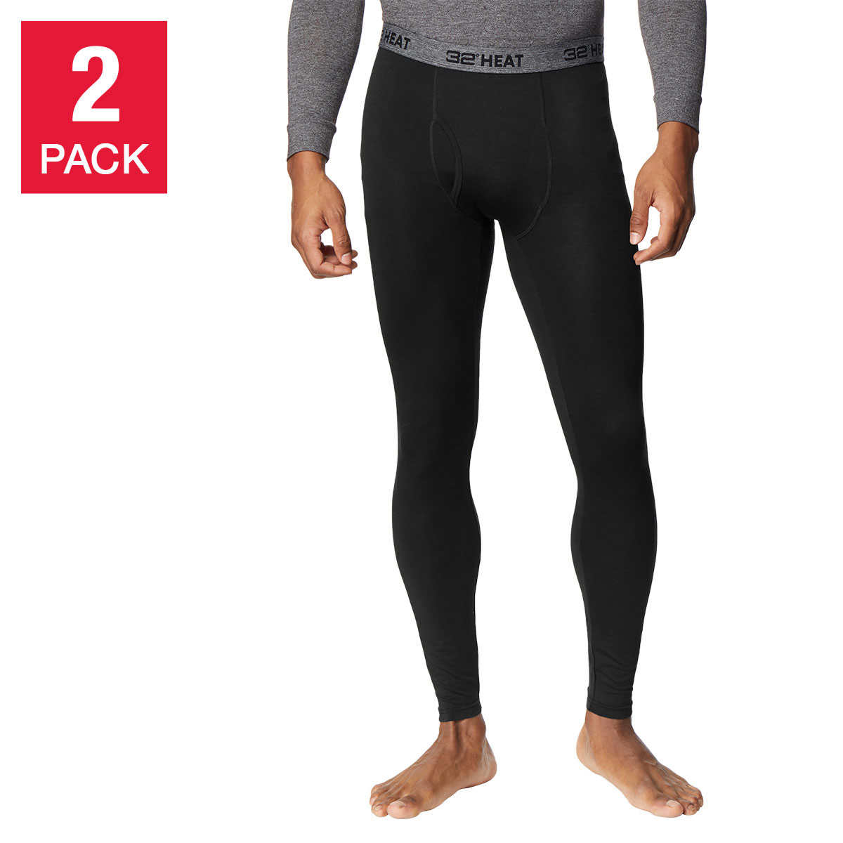 Men's Thermal Underwear Pants Winter Warm Fleece Lined Leggings Stretchy  Cotton Bottoms High Waisted Button Wool Pants (Black, L)