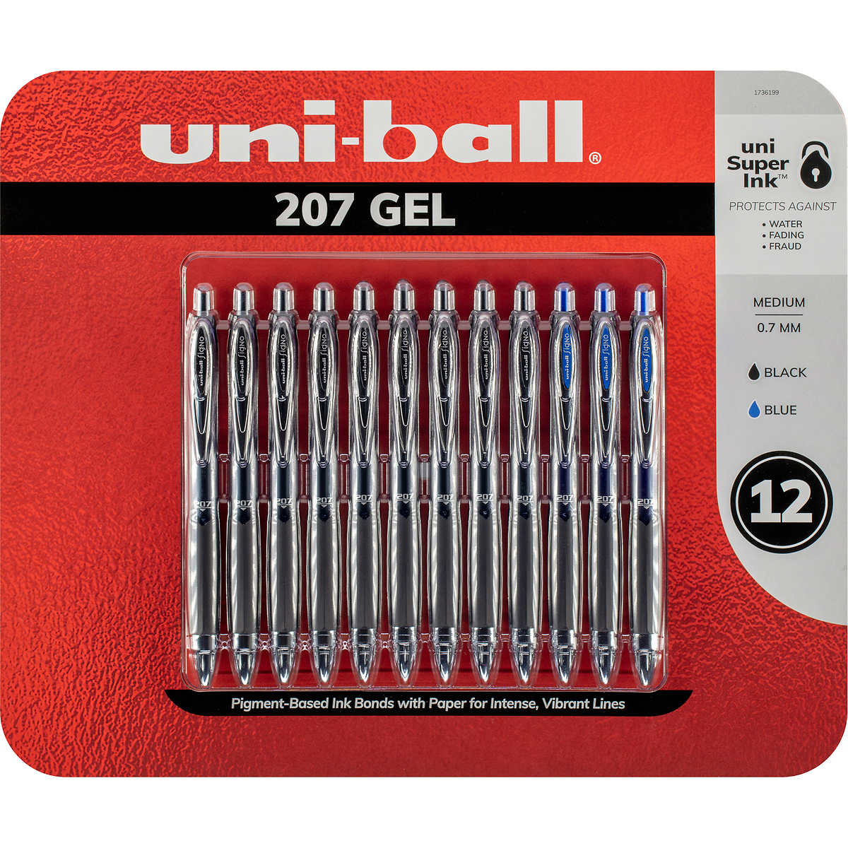 Black Retractable Gel Pens 12 Pack with Bold Points, Uni-Ball 207