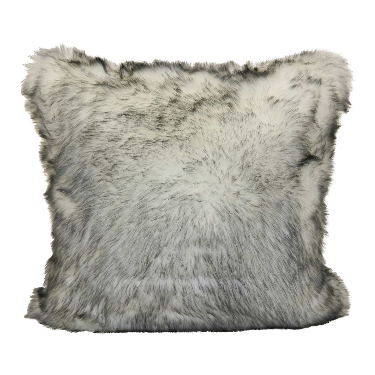 Ivory Gray Tipped Faux Fur Pillow