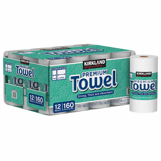 Kirkland Signature CreateaSize Paper Towels, 2Ply, 160 Sheets, 12