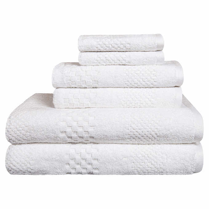 6 Piece White Popcorn cotton Bath Towel Set (2 Bath Towels, 2 Hand Tow -  The Clean Store