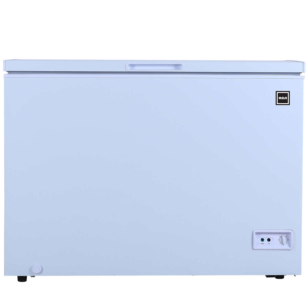 Small chest freezer that rolls out underneath countertop. Locks in place  while driving. Thermostat changed so that it can be used as a refrigerator  or freezer. Cold air stays in when lid