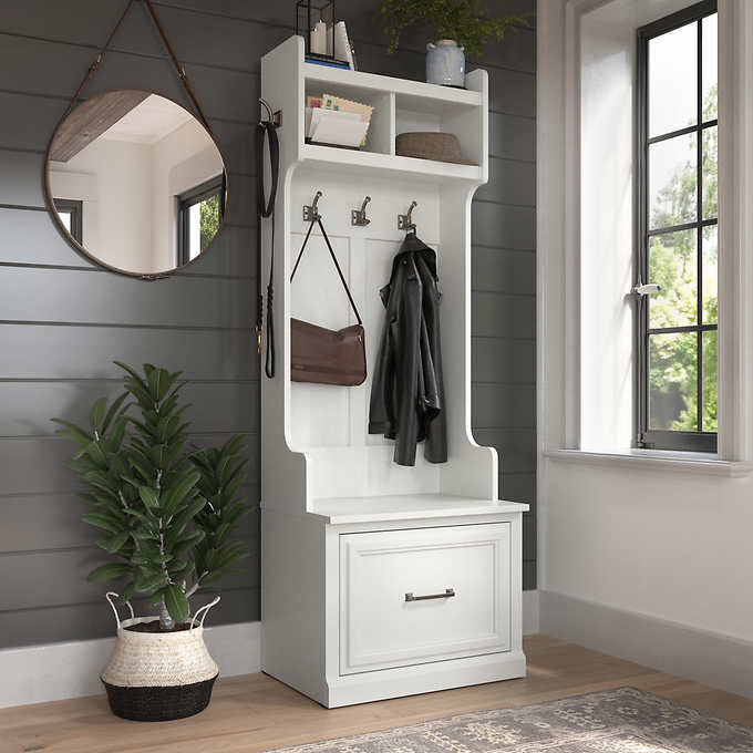 Willow Gray Entryway Hall Tree with Shoe Storage