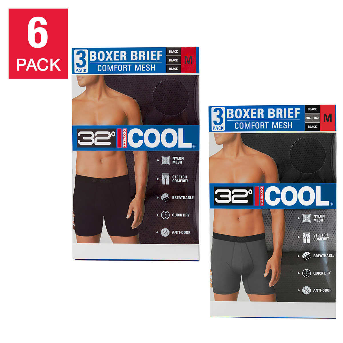  32 Degrees COOL Mens 4-PACK Active Mesh Quick Dry  Performance Boxer Brief
