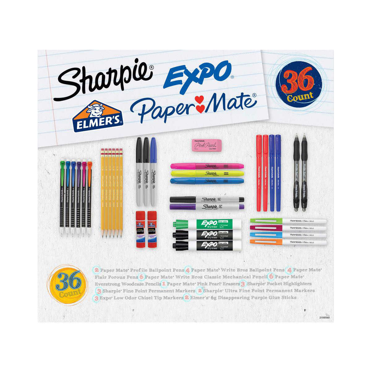 37 PIECE - School Supplies Set Paper Mate Elmer's Glue Permanent