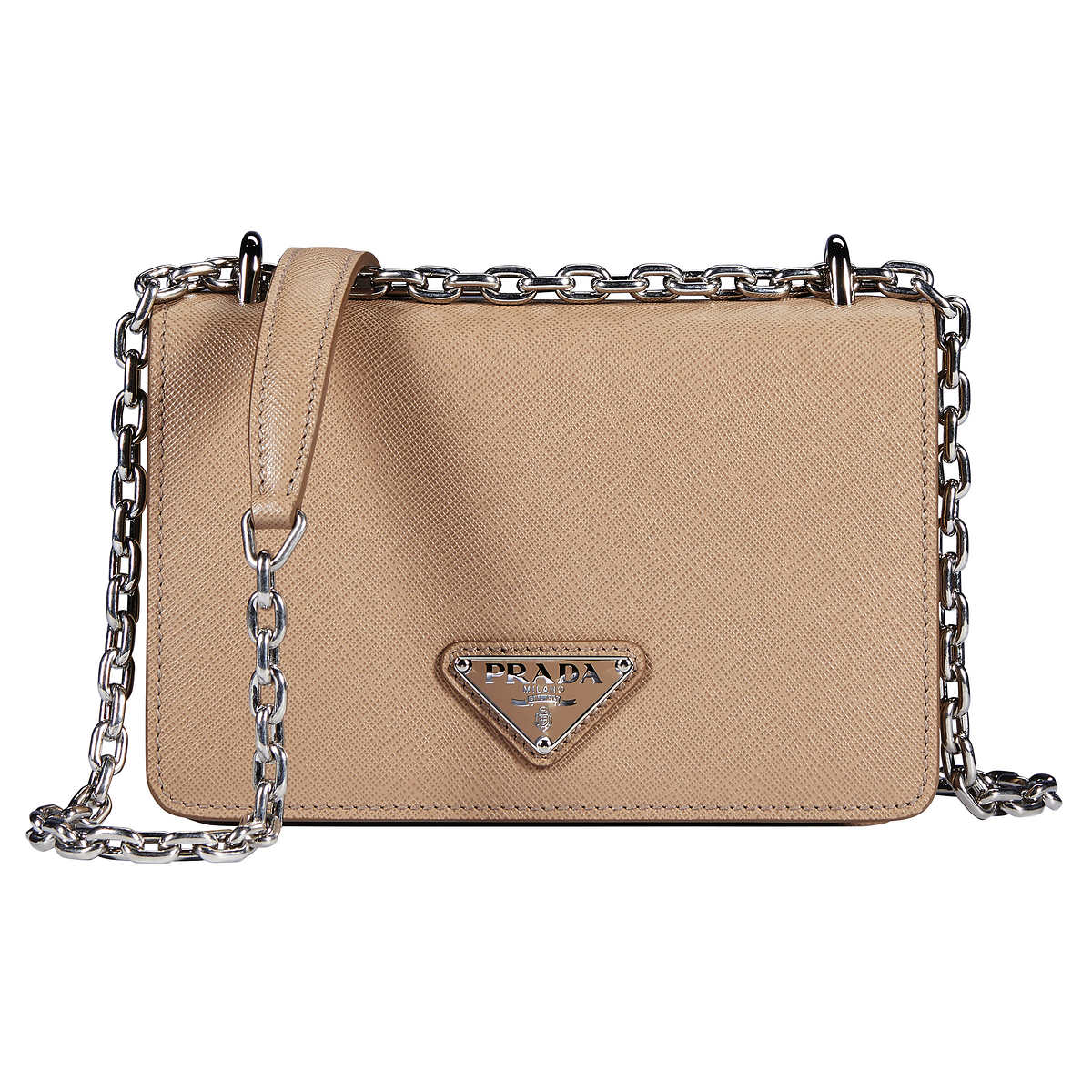 Prada Saffiano Handbag Rose Beige in Calfskin Leather with Gold-tone - US