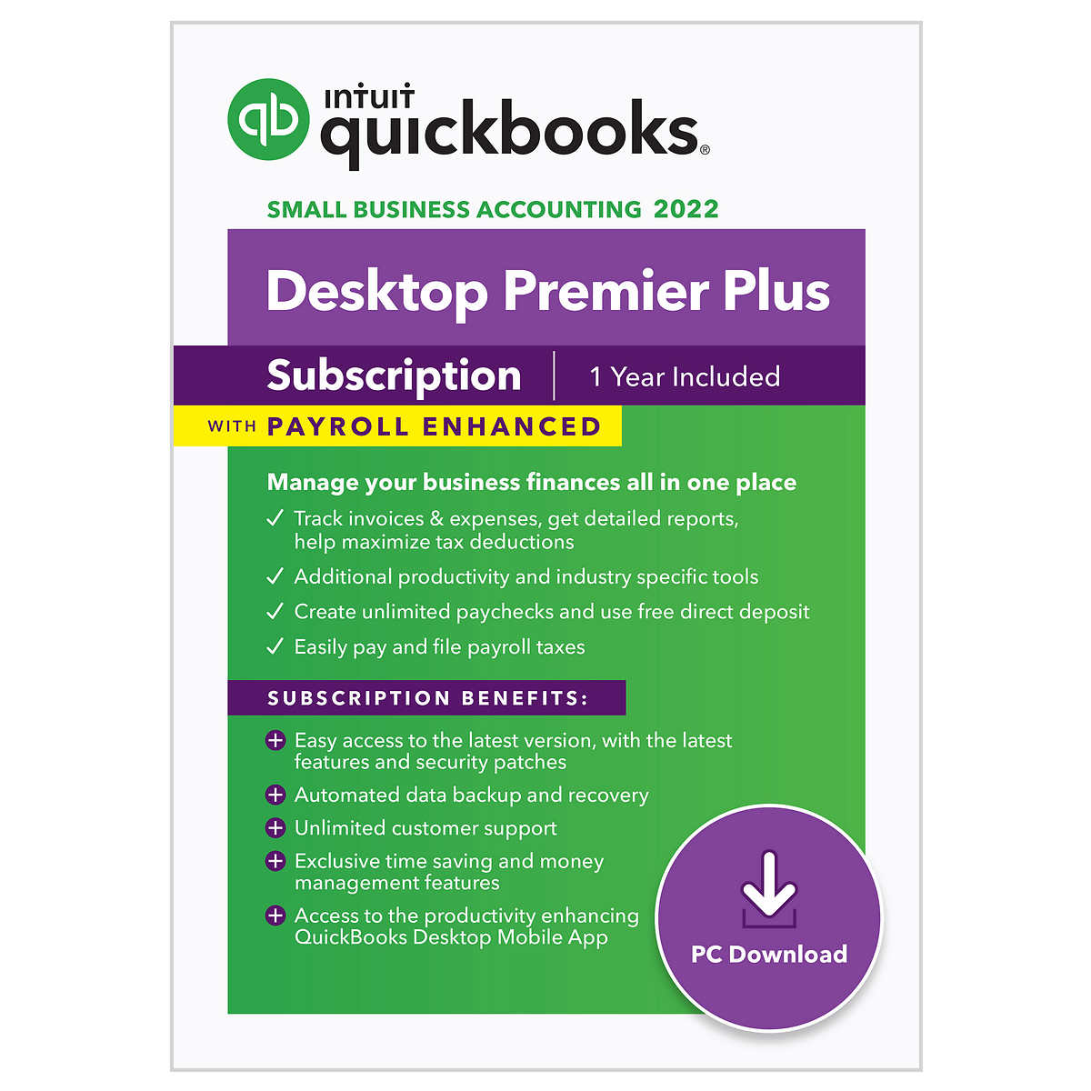 quickbooks desktop premier plus with enhanced payroll 2022 1 year subscription e delivery costco