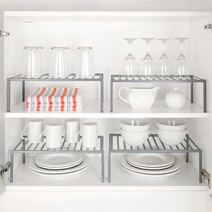 Kitchen Cabinet Storage Shelves Plates Dishes Chopping Board Storage Rack  Bowl Cup Holder Multifunction Kitchen Closet Organizer (2 PCS L)
