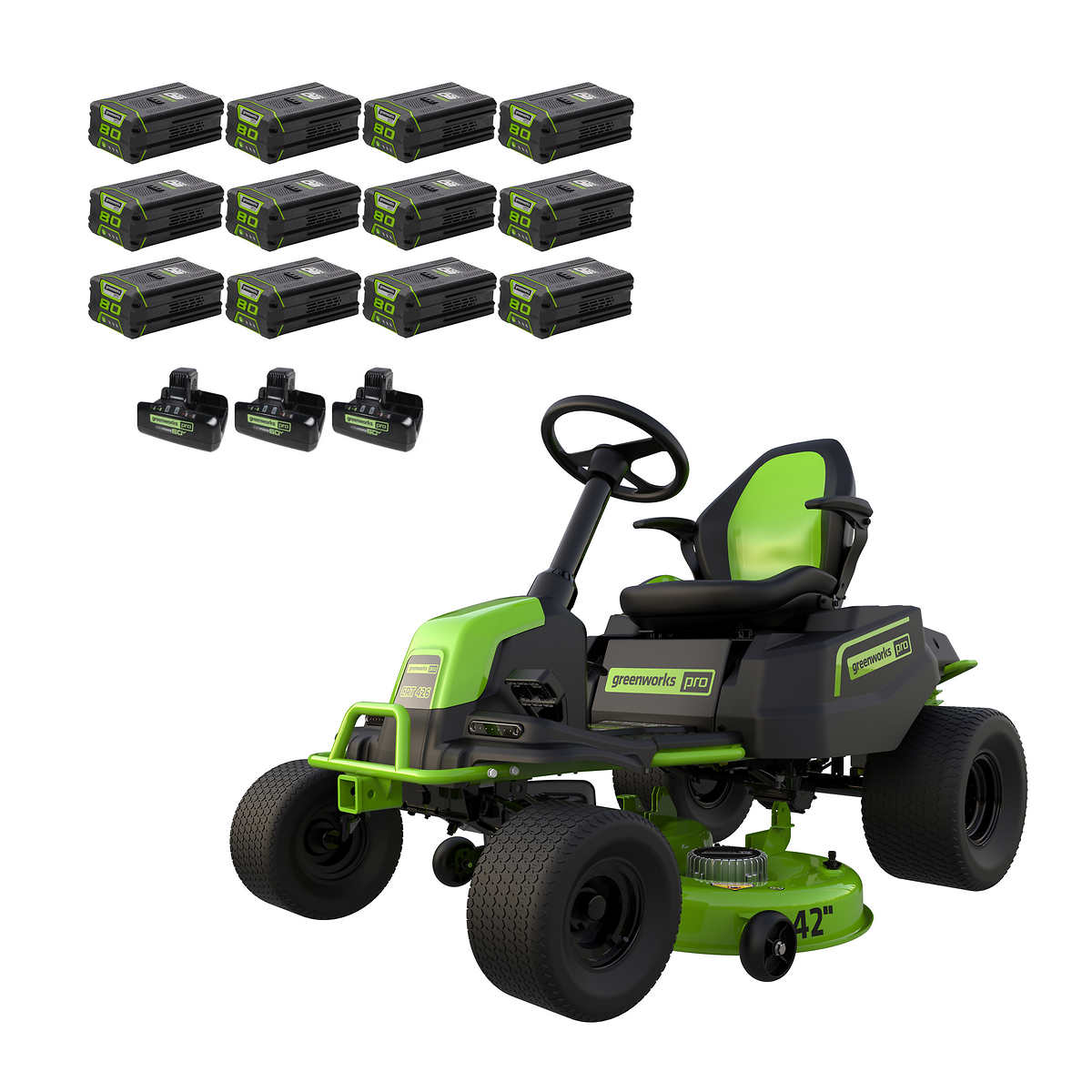 Greenworks 80V 42 Riding Lawn Tractor With 12 4AH Batteries and 3