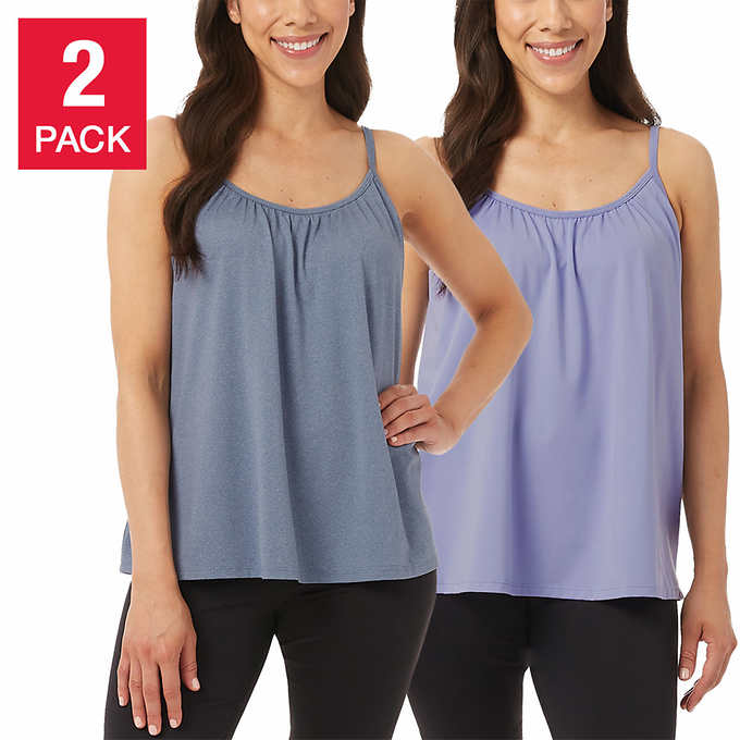 2 Pack Women's Solid Camisoles Stretch Tank Tops with Shelf Bra Adjustable  Strap Cami with Built in Padded Bra 
