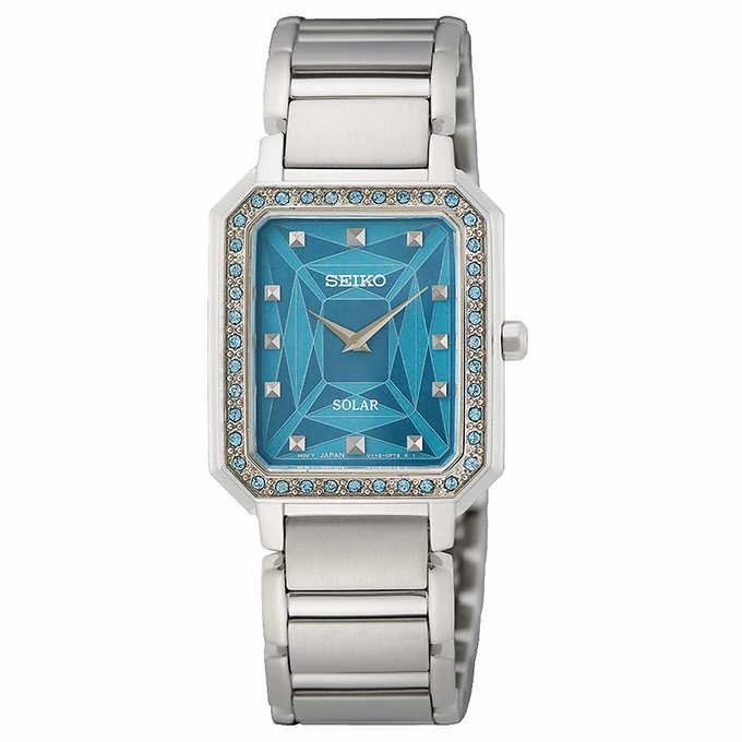 Seiko Crystals Rectangular Ladies Solar Watch | Costco