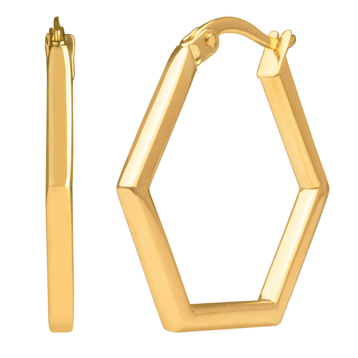 14kt Yellow Gold High Polish, Pentagonal Hoop Earrings | Costco