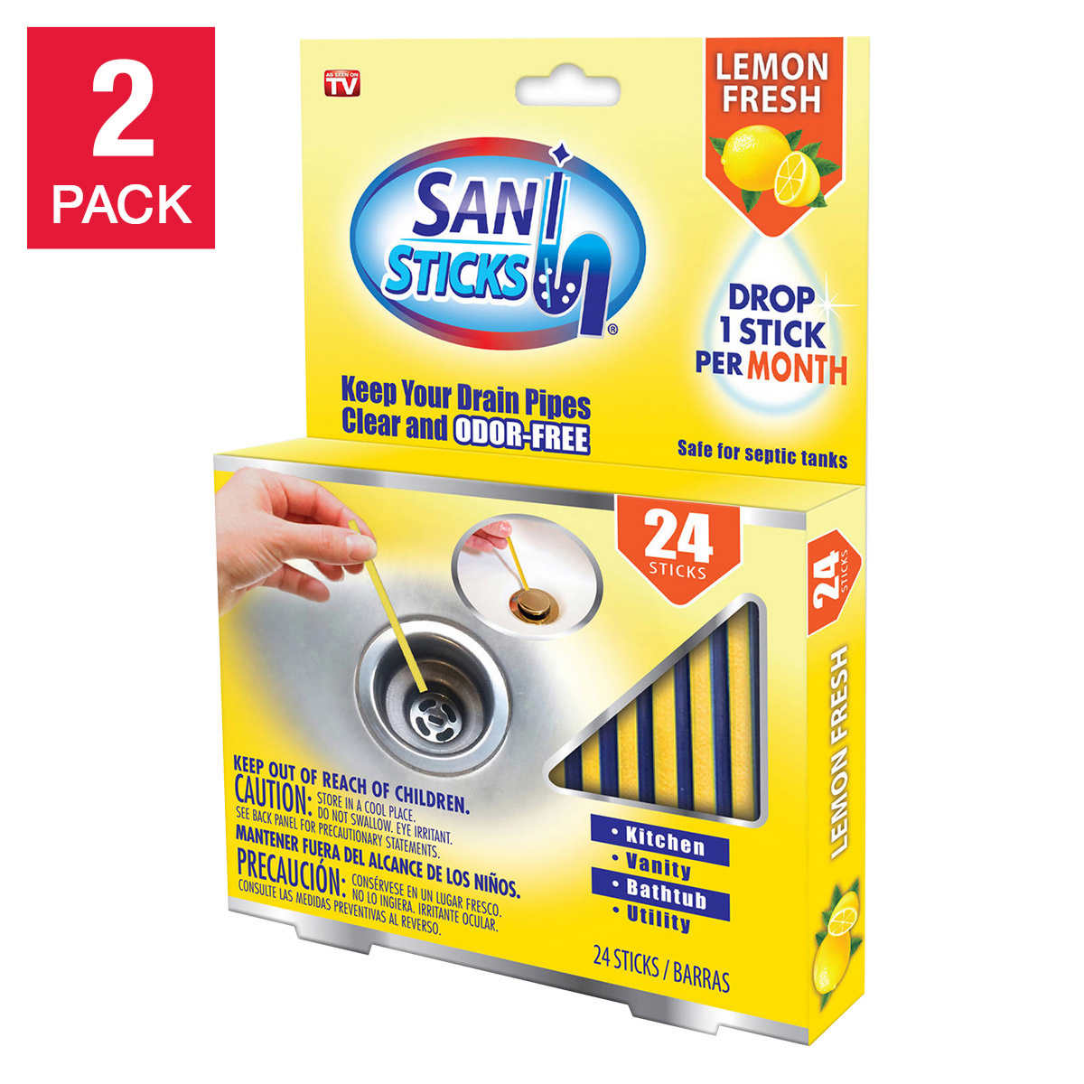 Sani Sticks Lemon Scented Drain Pipe Cleaner 2 Pack