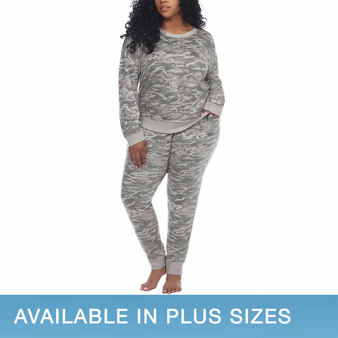 Women's Fleece Plush Pajama Set Print Design Casual Sleepwear Top & Bottom  Set
