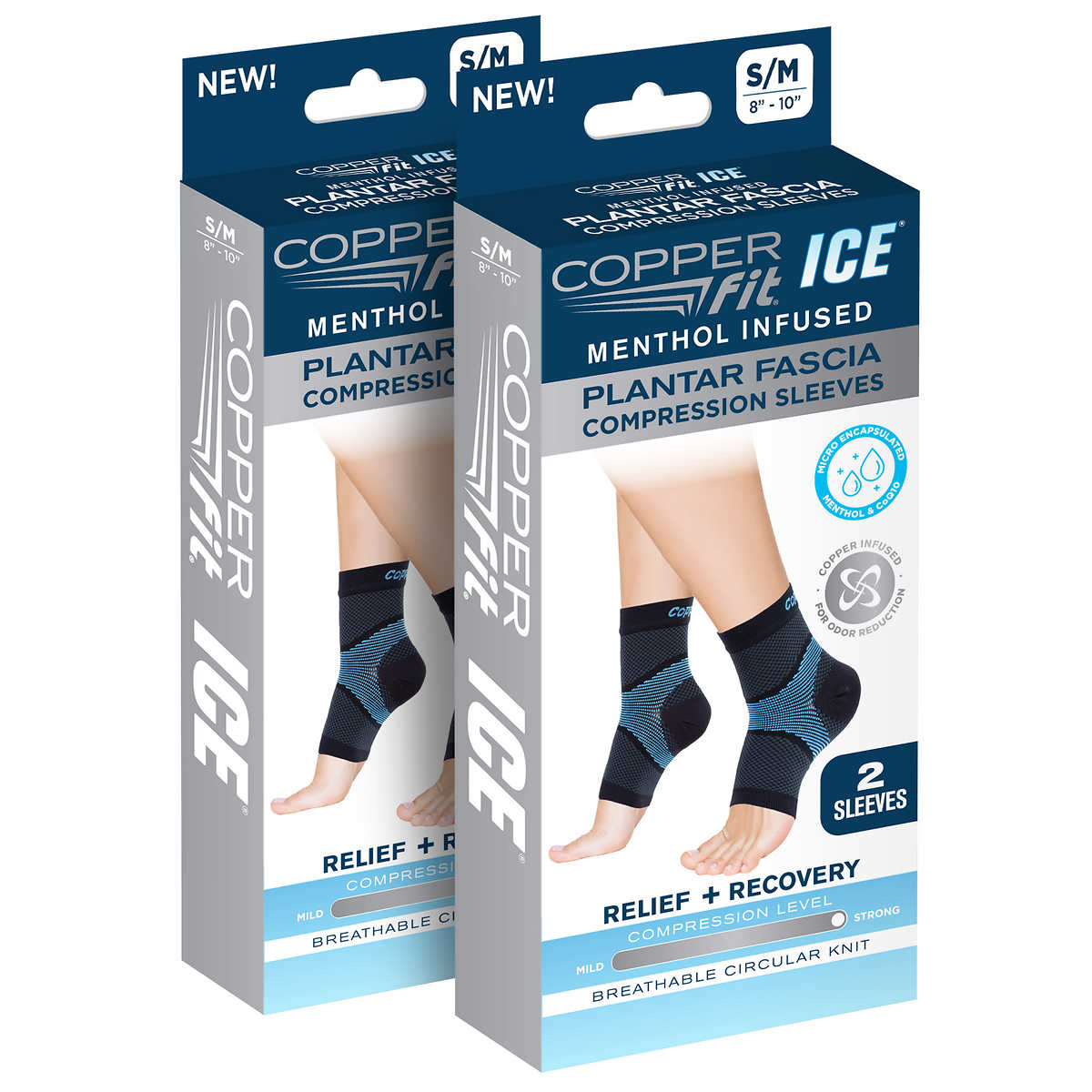 Copper Fit Ice Plantar Fascia Compression Sleeves, 2 Pairs