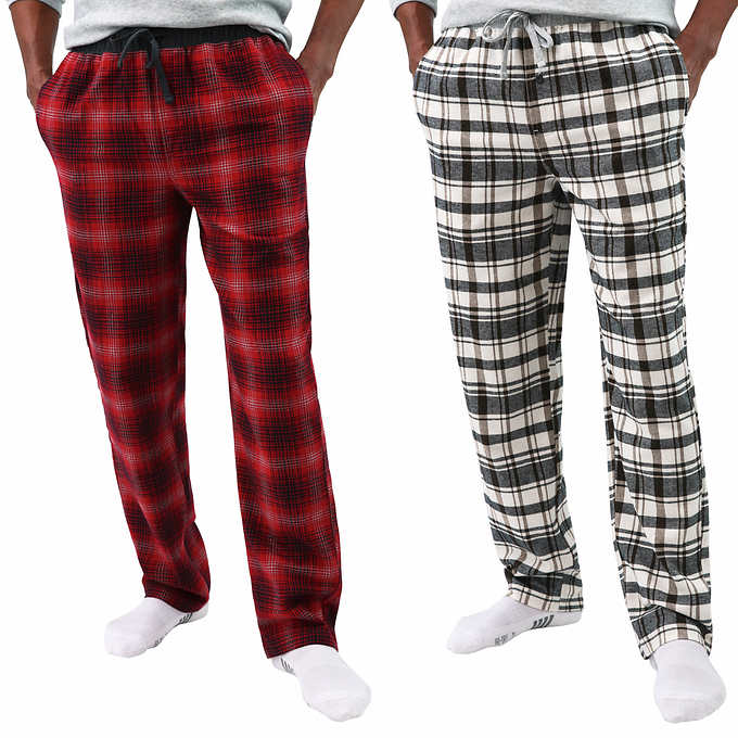 Cozy Plannel Plaid Cotton Pocket Wide Leg Pajama Lounge Pants L / Navy