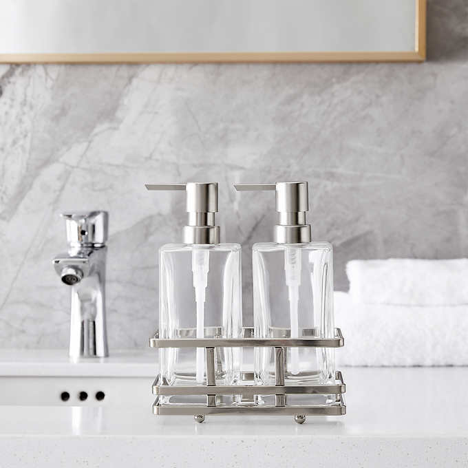 Engraved Glass Soap Dispenser Engraved Signature Collection White Glass  Bottle for the Kitchen or Bathroom Sink Metal Pump 