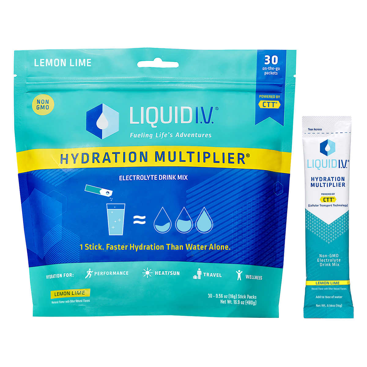 Liquid I.V. Hydration Multiplier, 30 Individual Serving Stick Packs in  Resealable Pouch, Lemon Lime